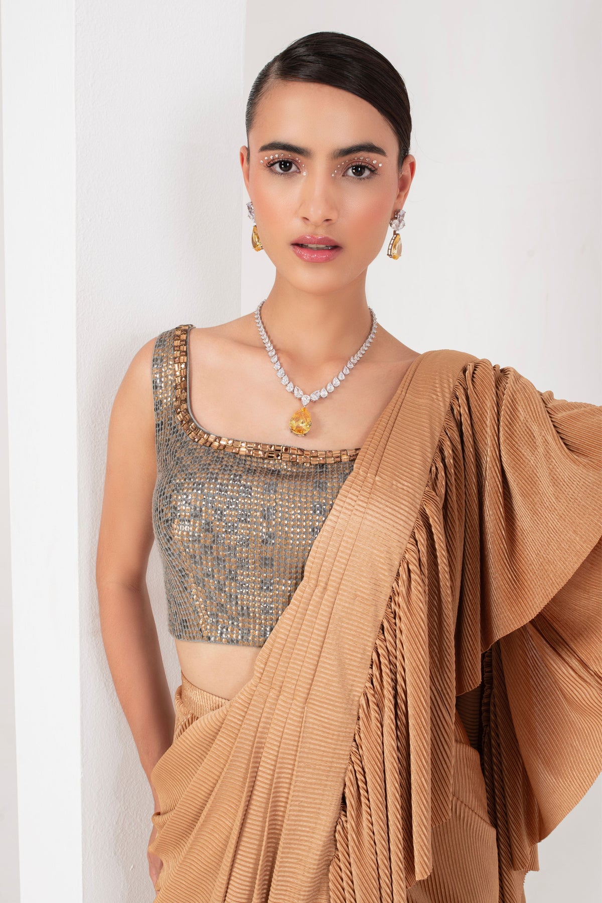 Gold Embellished Draped Saree