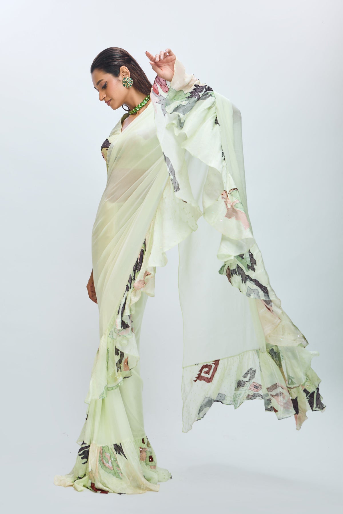 Cool Matcha Saree With Blouse