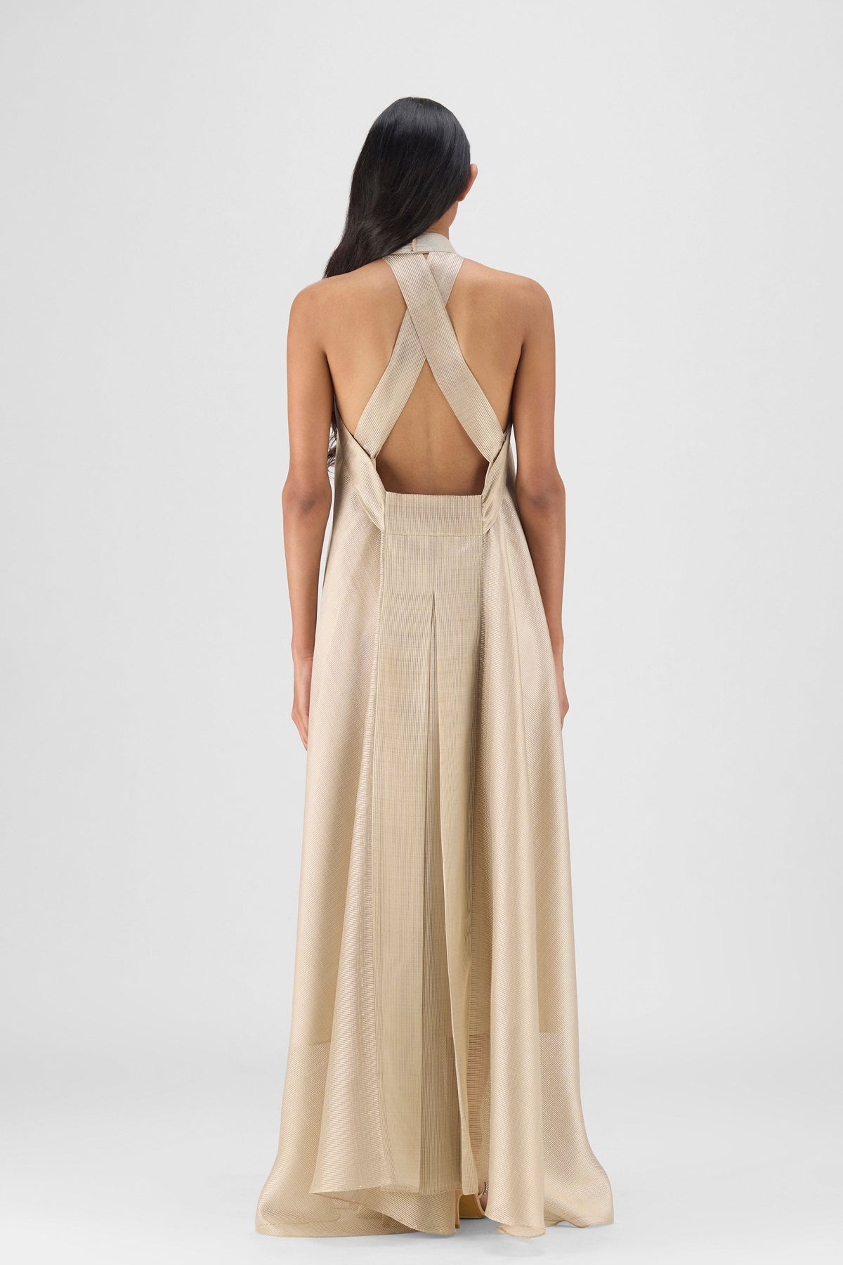 Metallic Sand Fluid Halter Gown