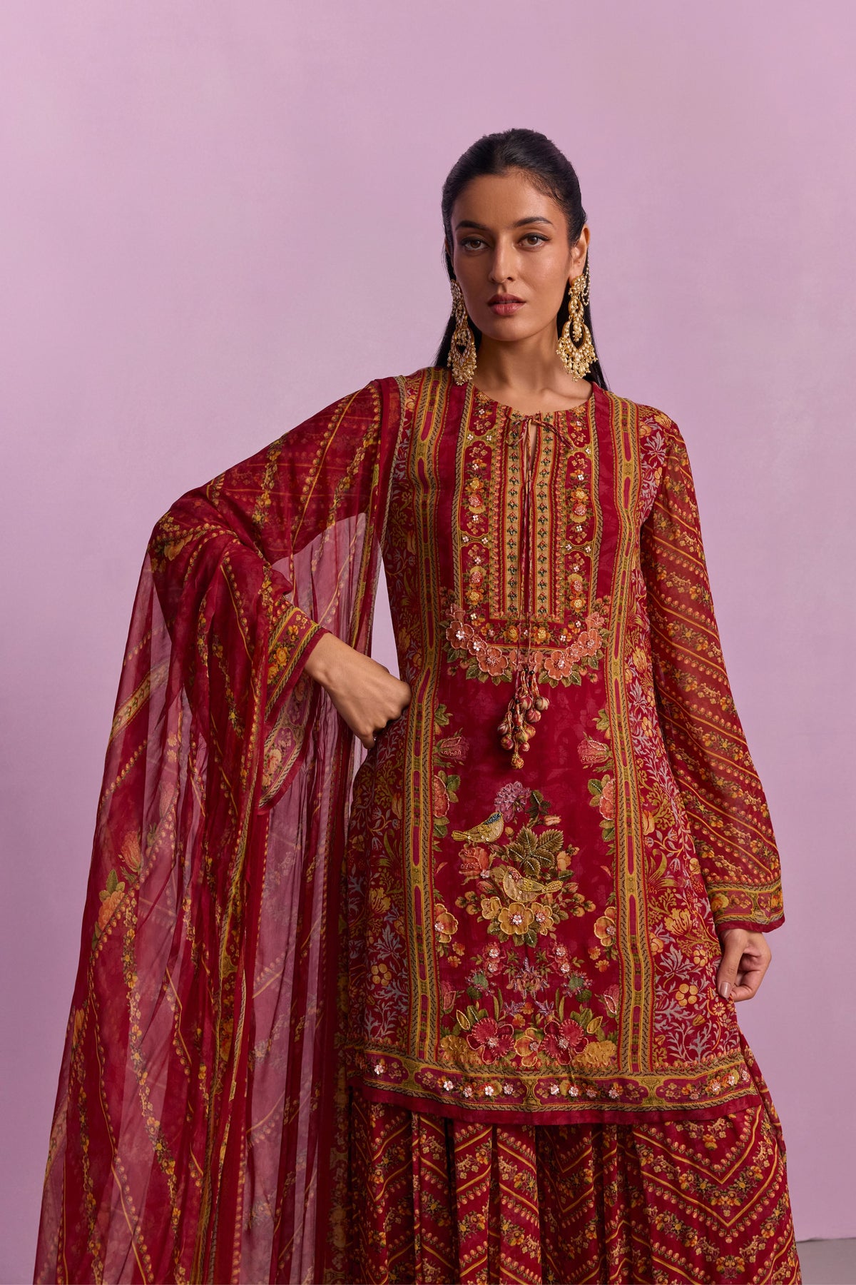 Red Asma Sharara Set