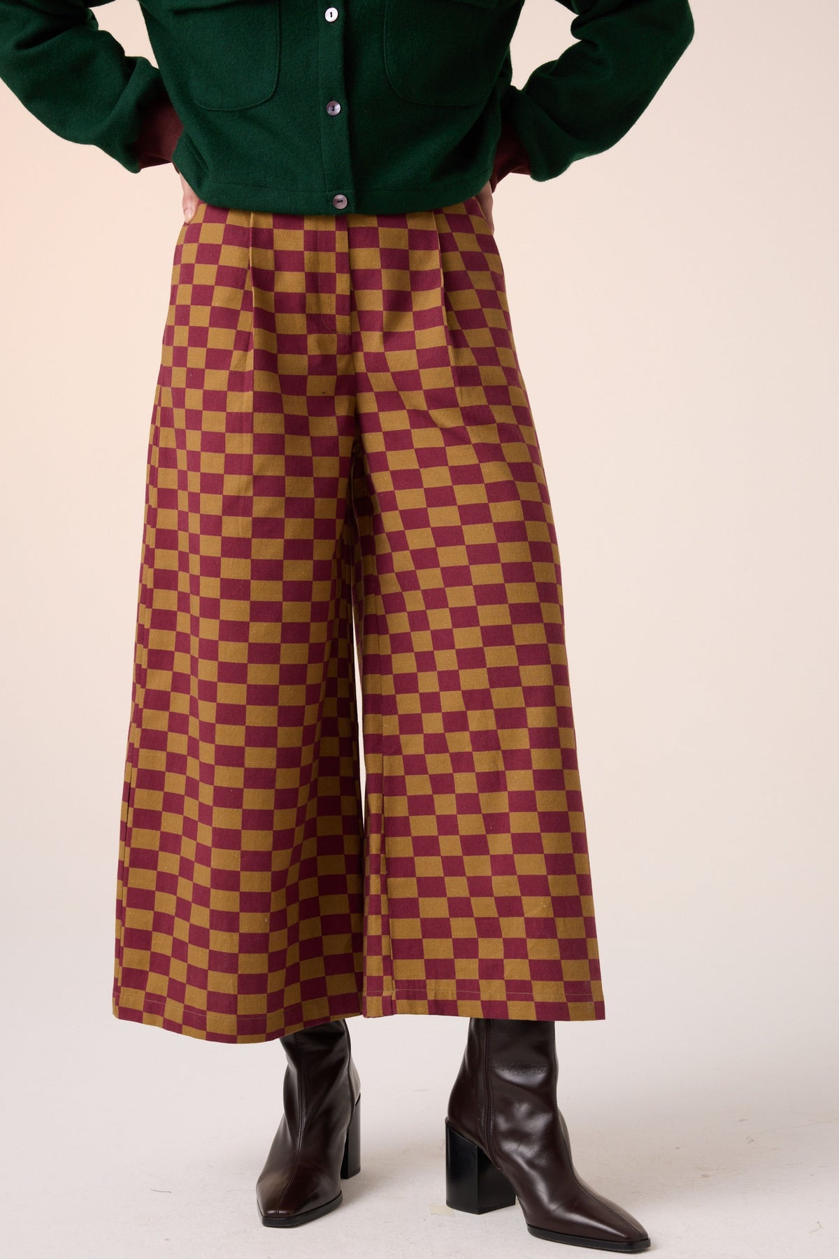 Maroon Olive Wide Leg Pant