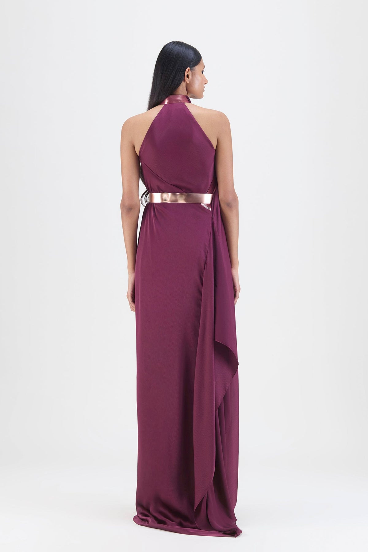 Metallic Plum Halter Gown