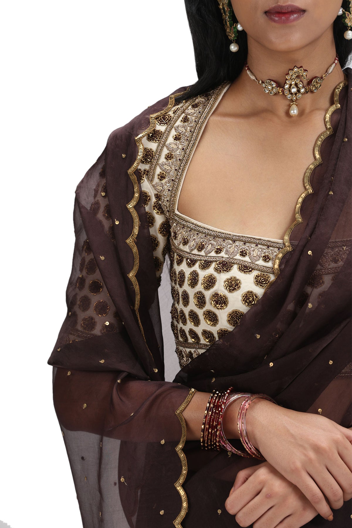 Dhyeya Brown Saree Set