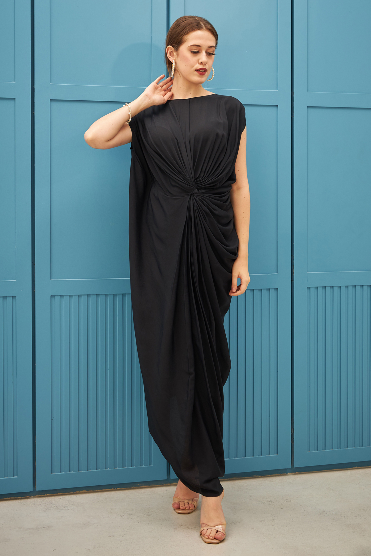 Black Twisted Drape Dress