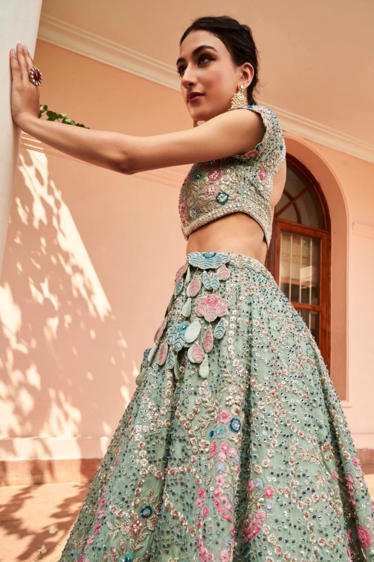 Cadet Blue Embroidered Lehenga