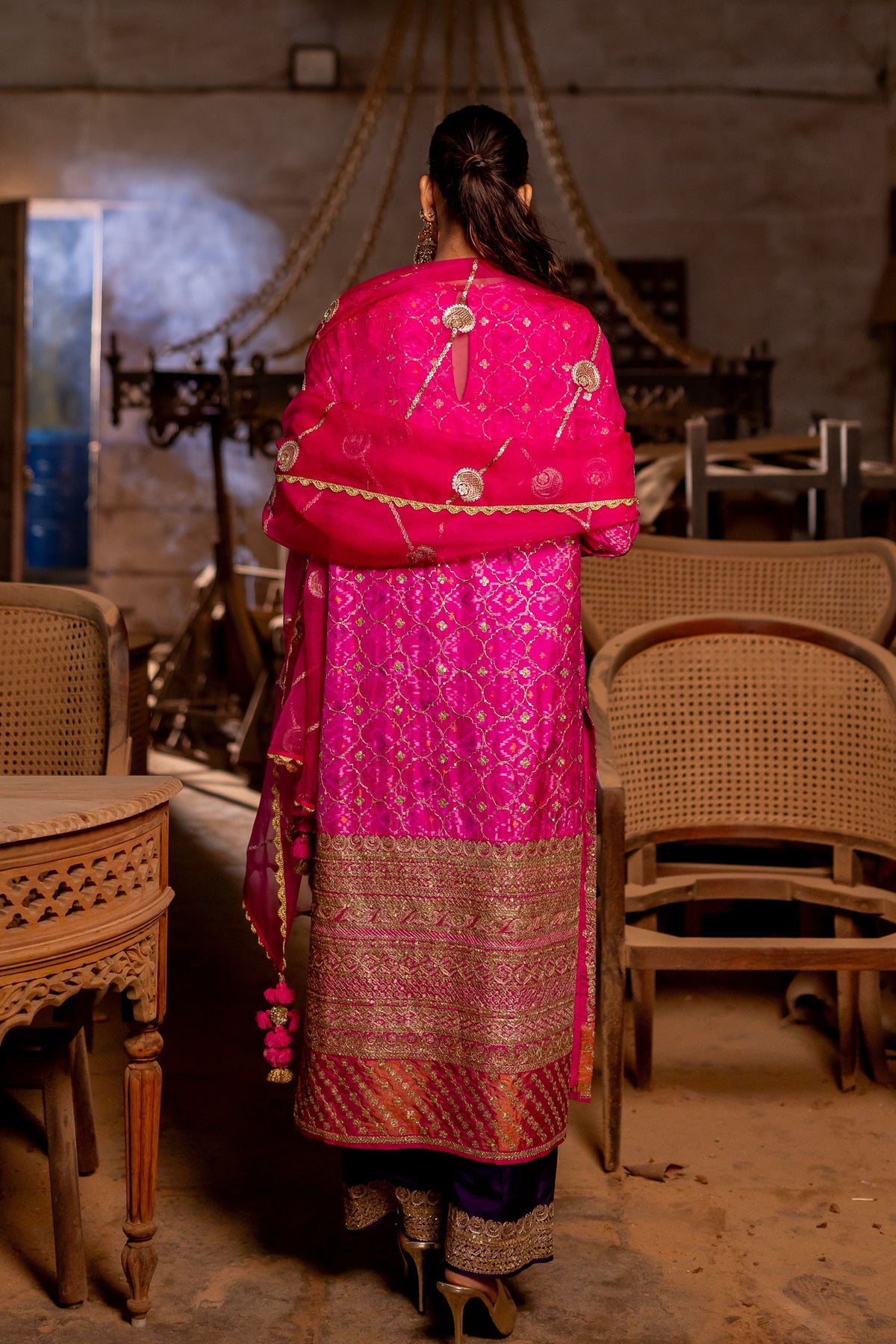 Pink Kurta With Purple Pants