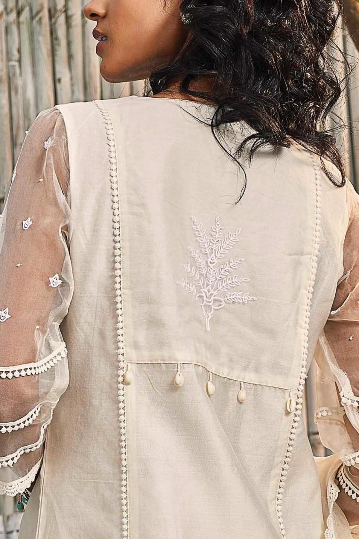 Shell White Chanderi Gathered Kurta Set