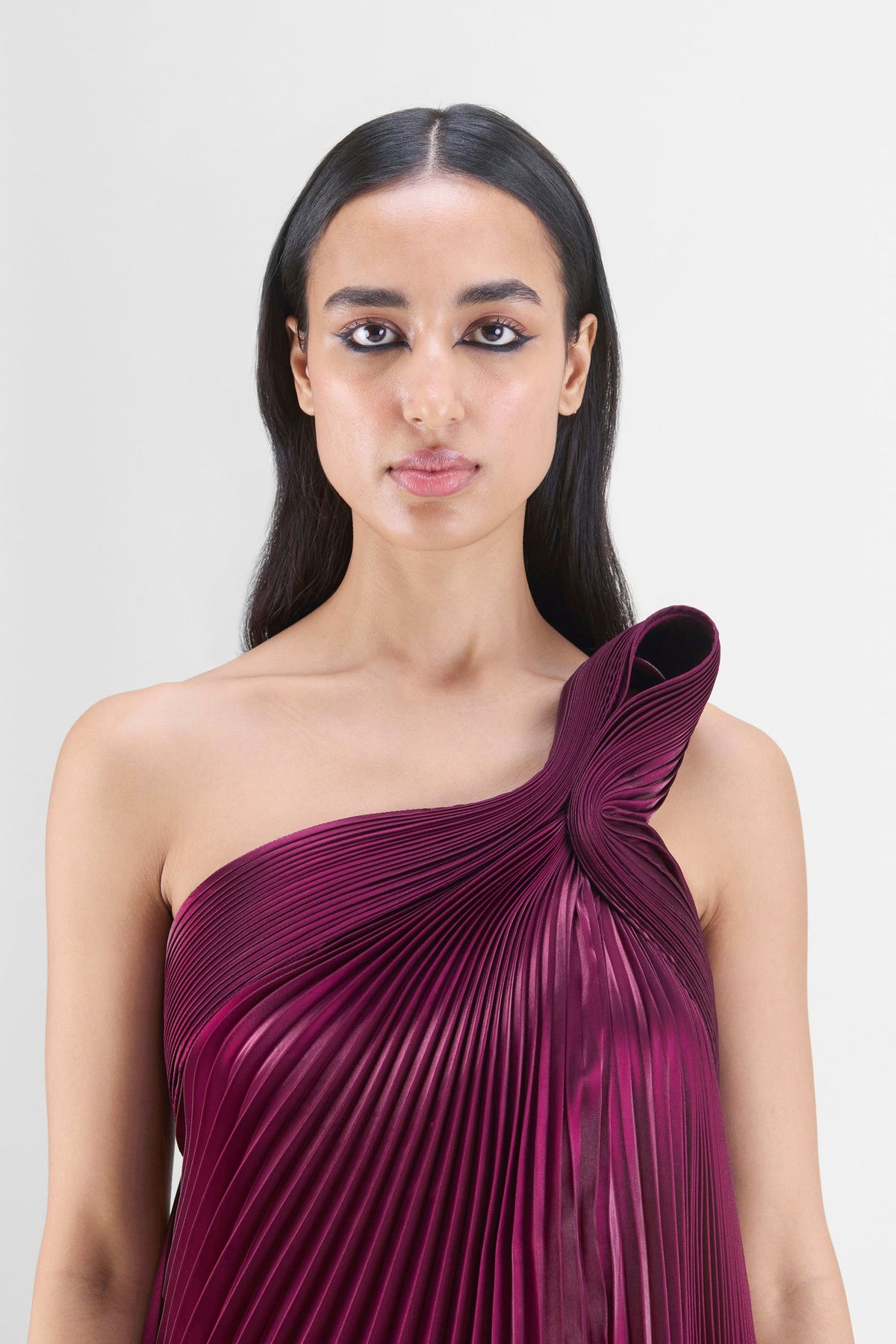 Plum Pleated Fluid Gown