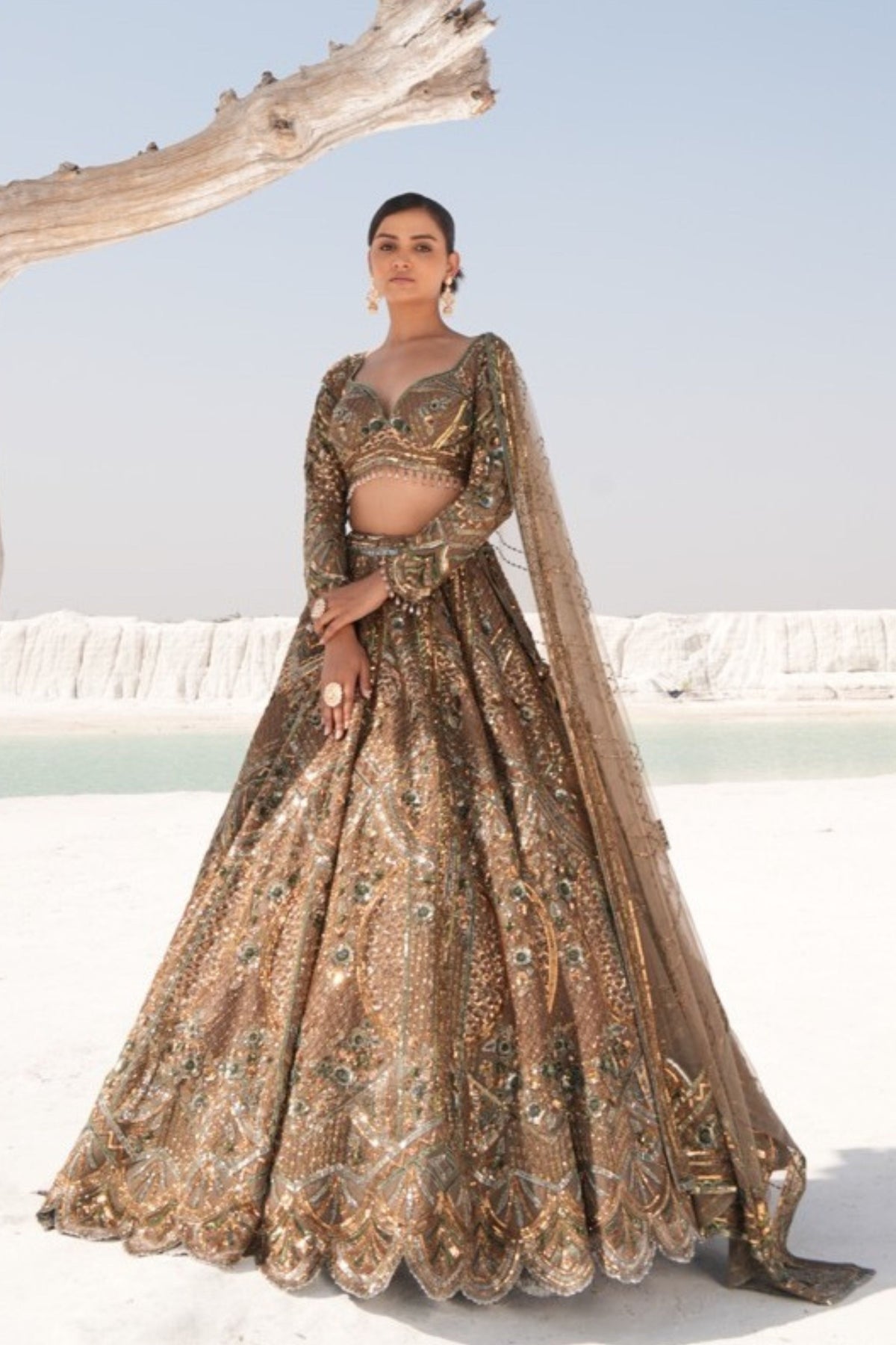 Green Embelleshed Lehenga Set