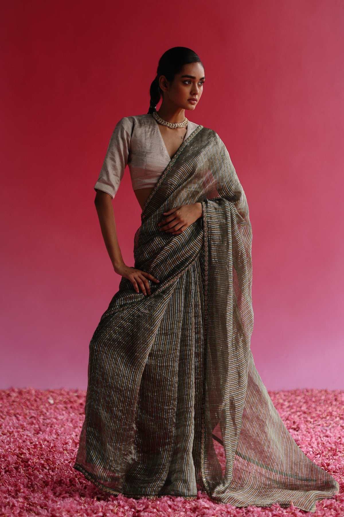 Aago Silver Saree Set