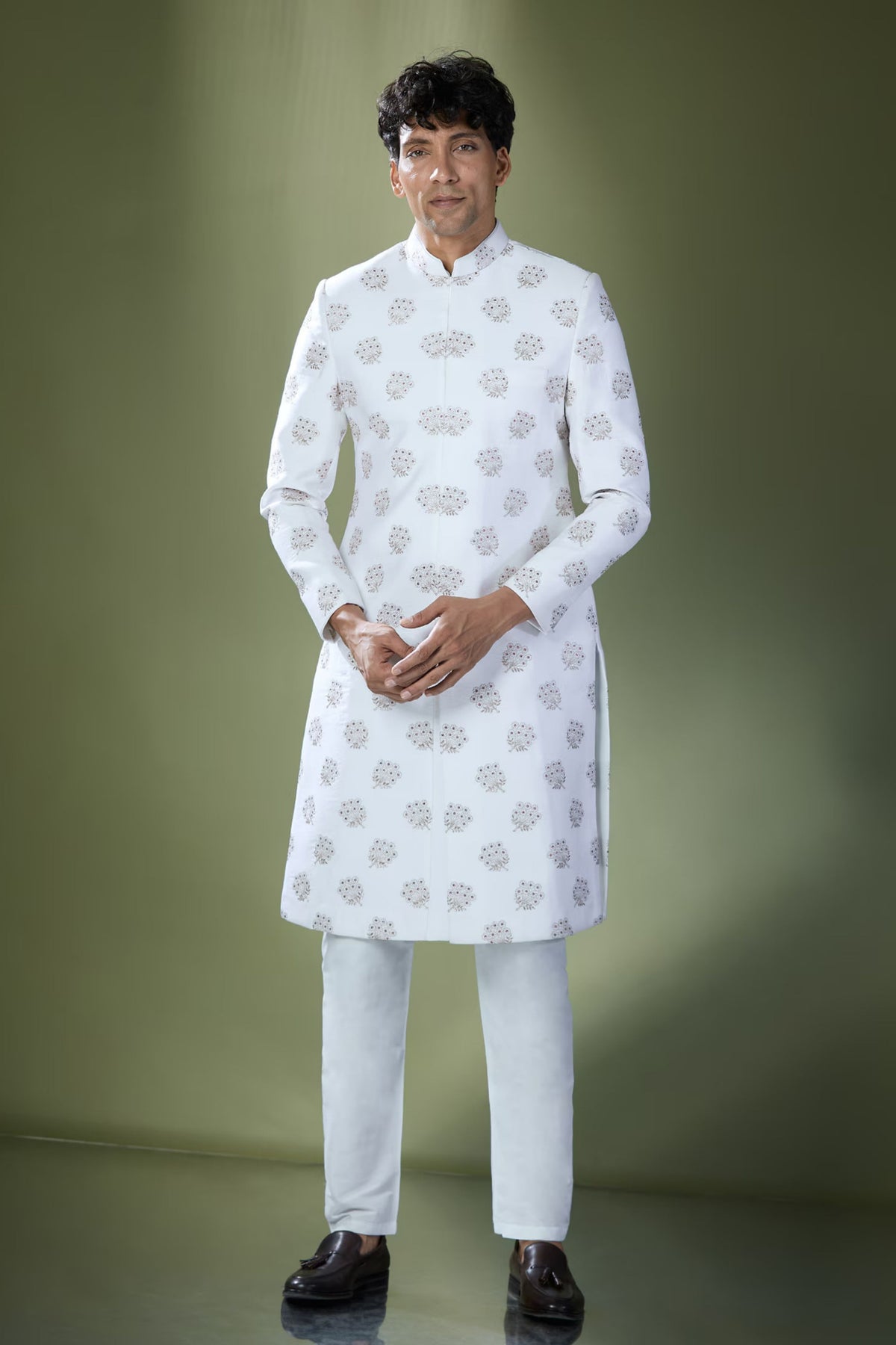 Off-white Embroidered Achkan Set