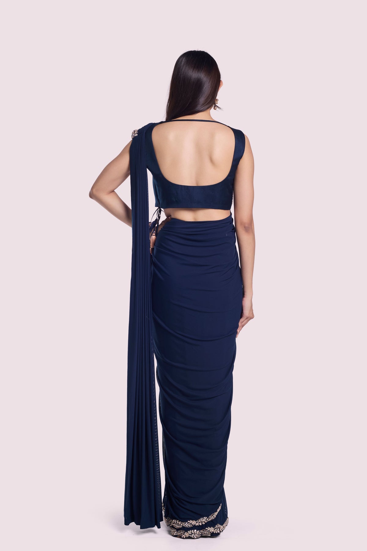 Navy Blue Drape Saree Set