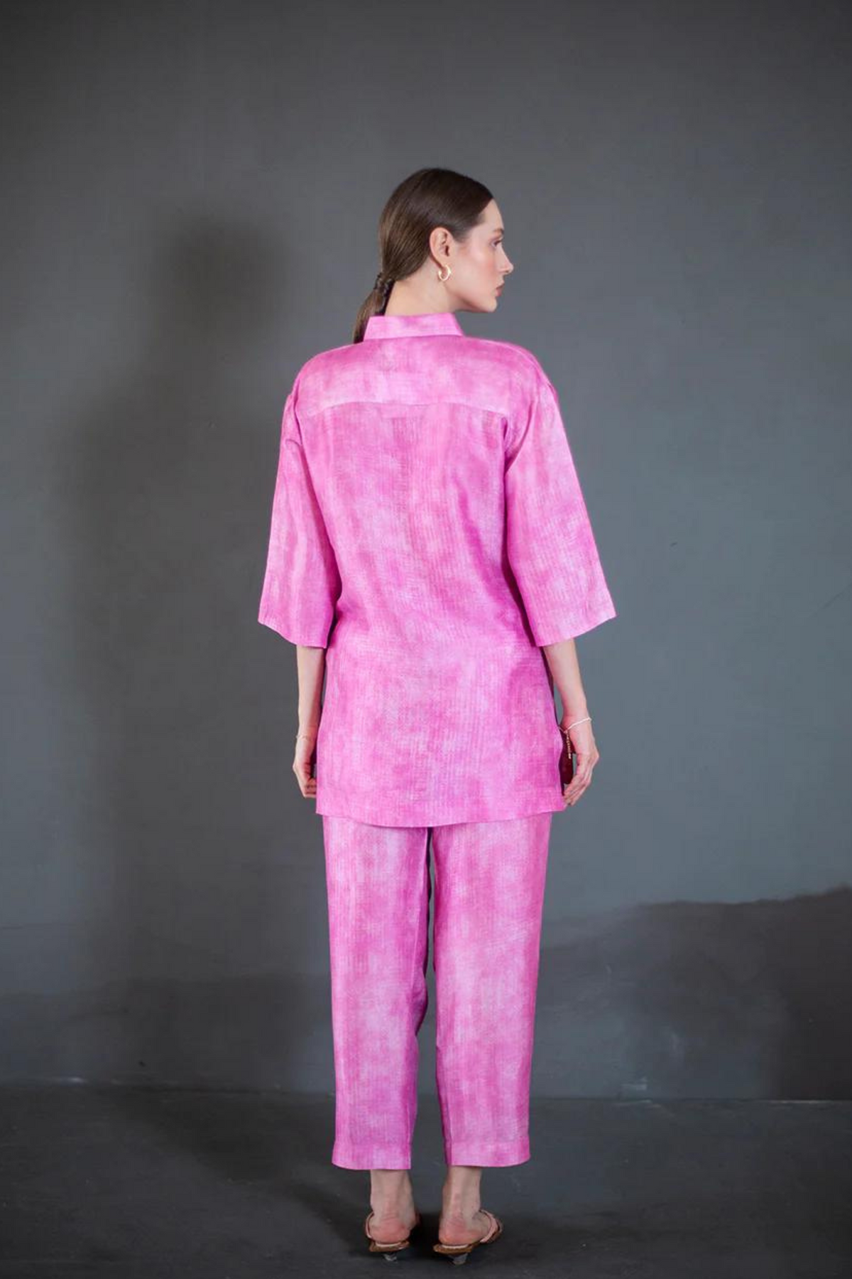 Floral Print Dupion Silk In Pink Tunics Set