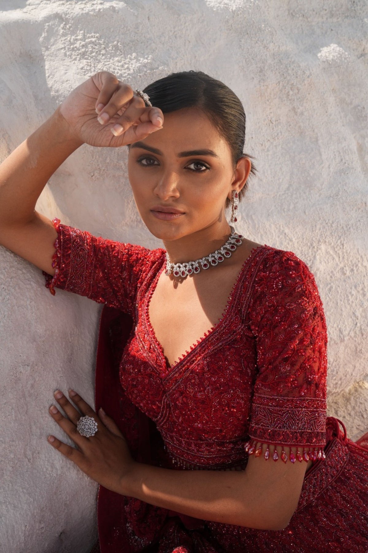 Red Embellished Lehenga Set