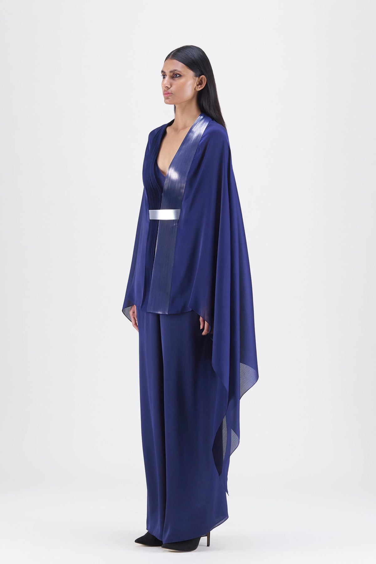 Metallic Cape Set In Ink Blue