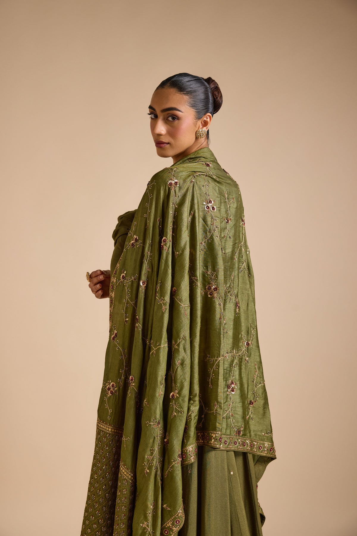 Olive Tussar Anarkali Set