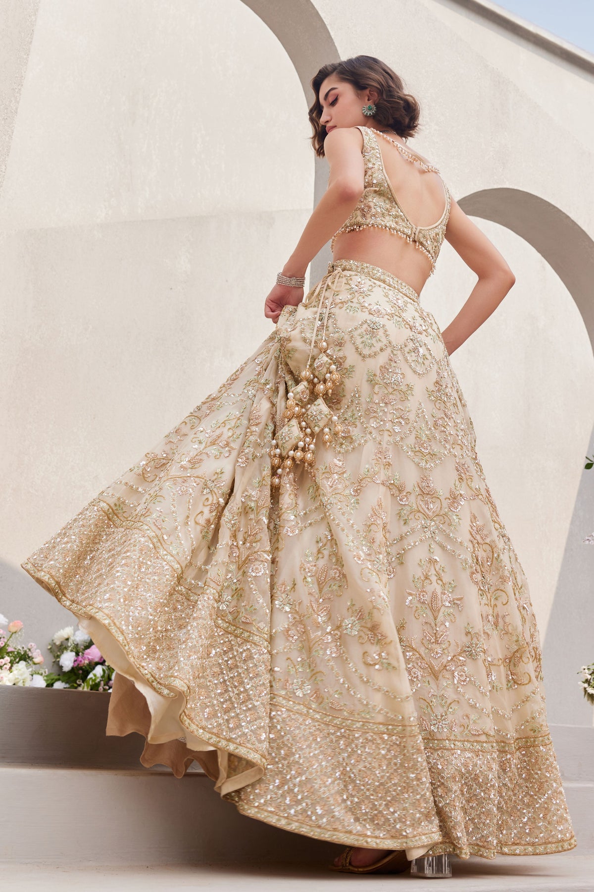 Blossom Beige Ivory Lehenga Set