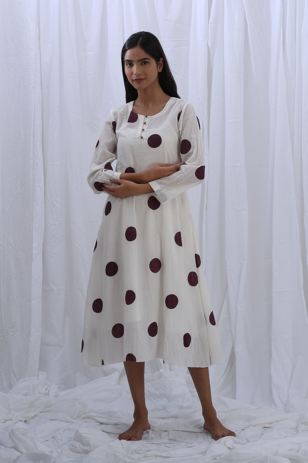 Berry Polka Round Neck Dress