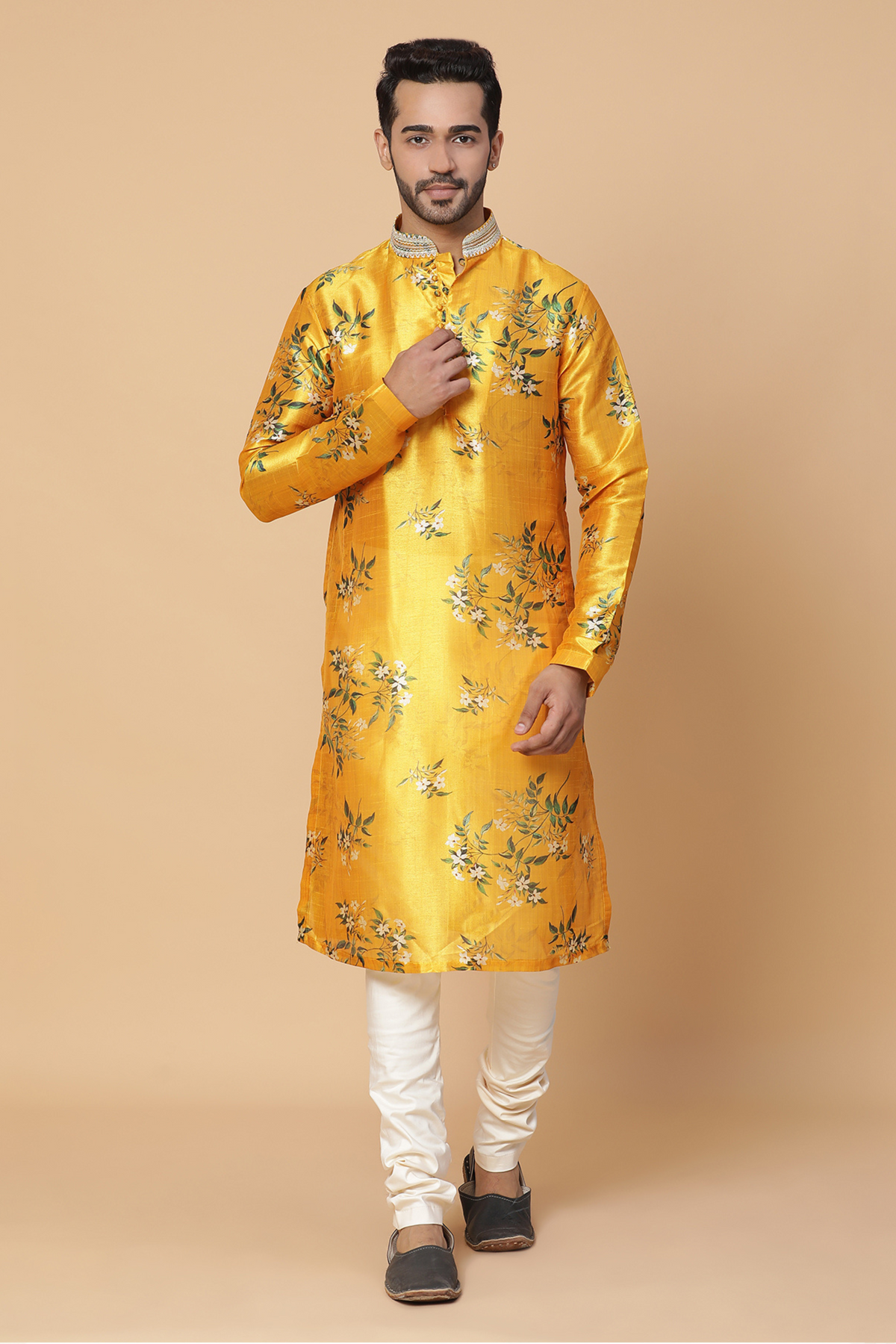 Marigold floral silk kurta