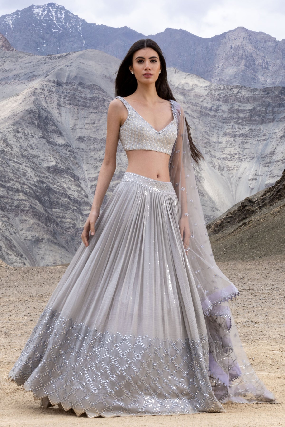 Shimmer Grey Lehenga Set