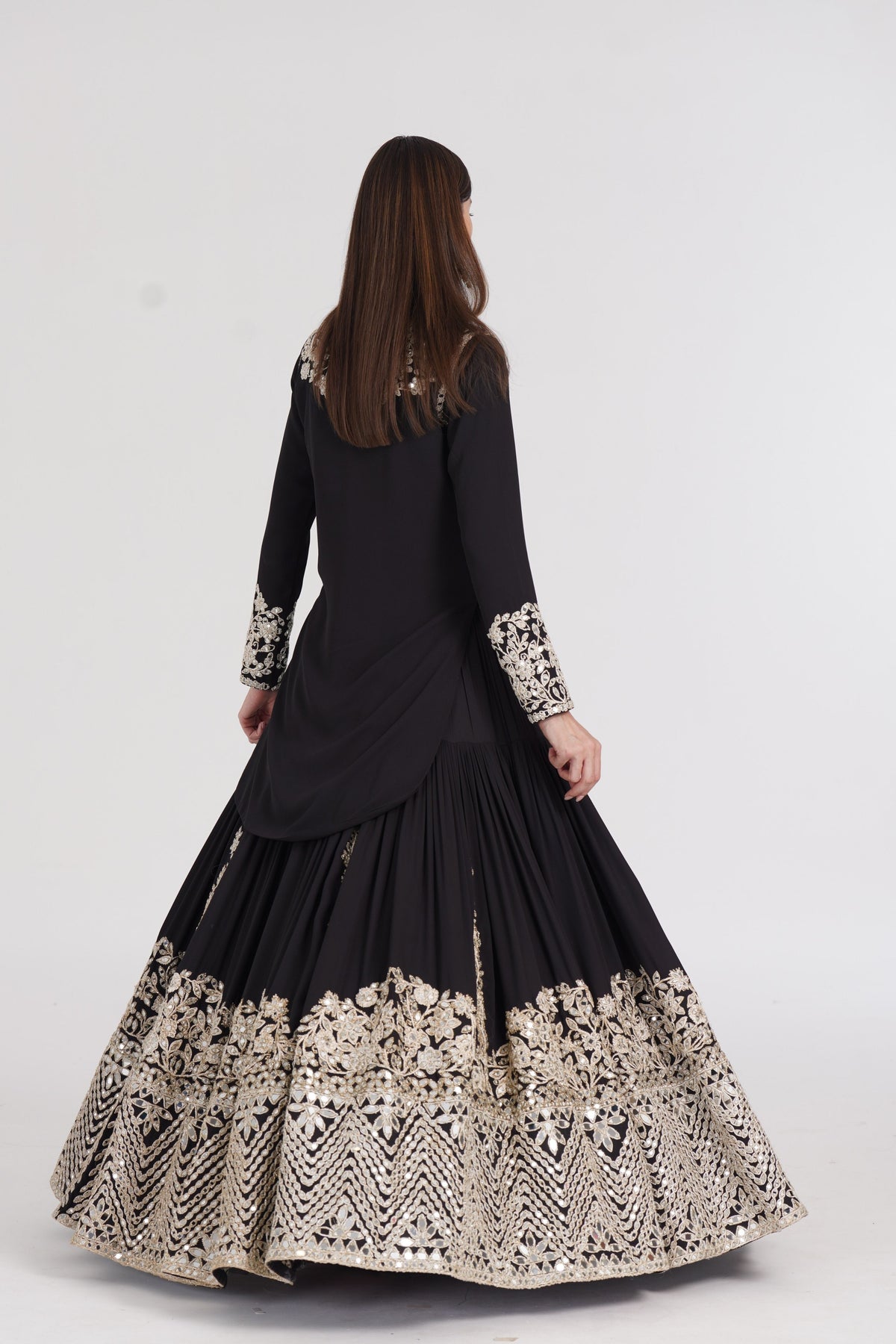 Carbon Black Embellished Kurta Skirt