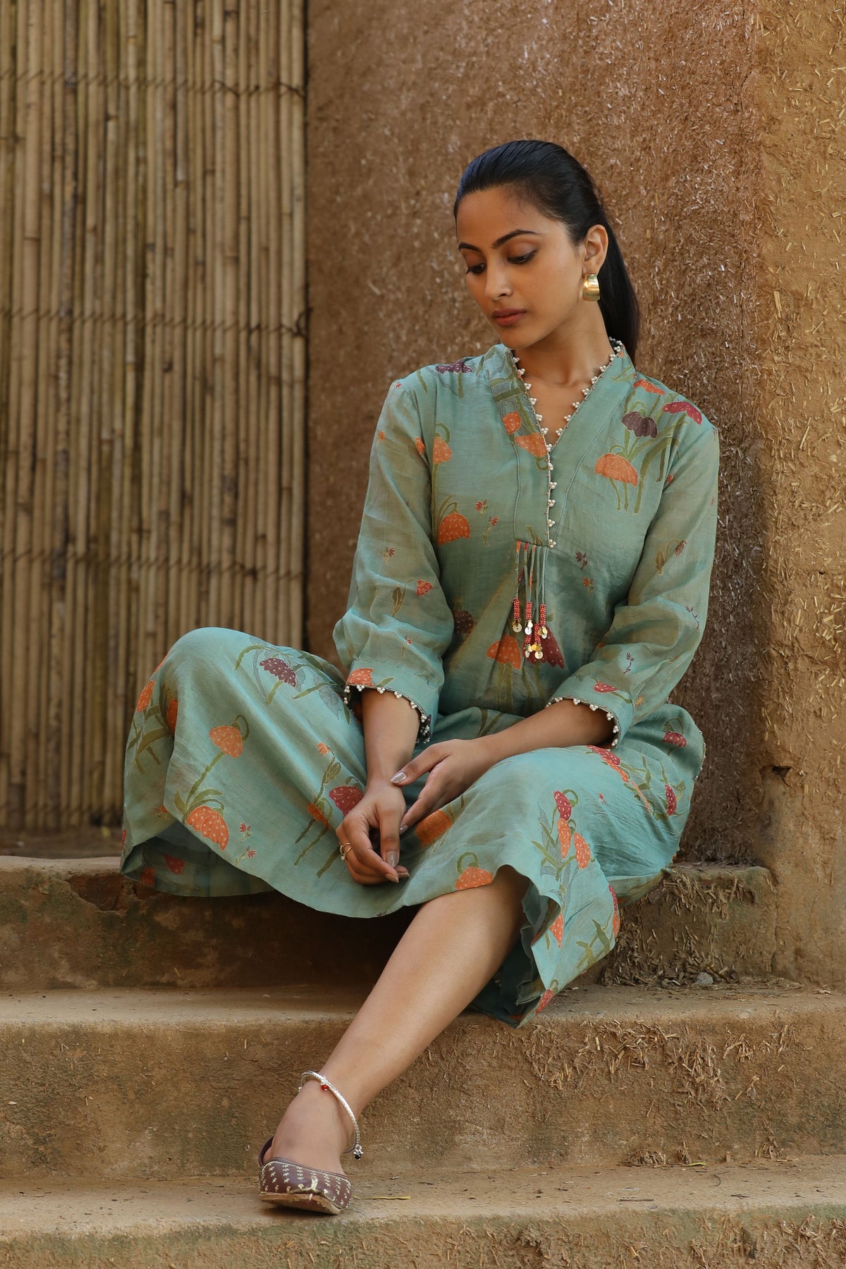 Teal Blue High Collar Tunic