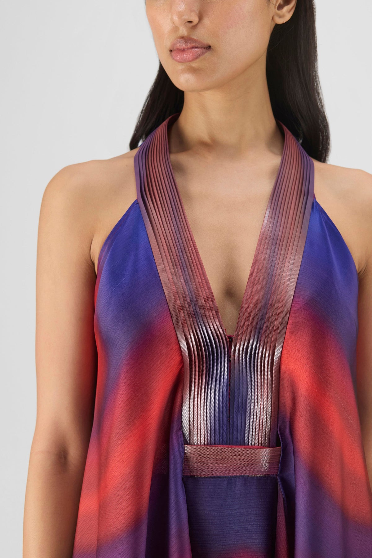 Pleated Watercolour Fluid Gown