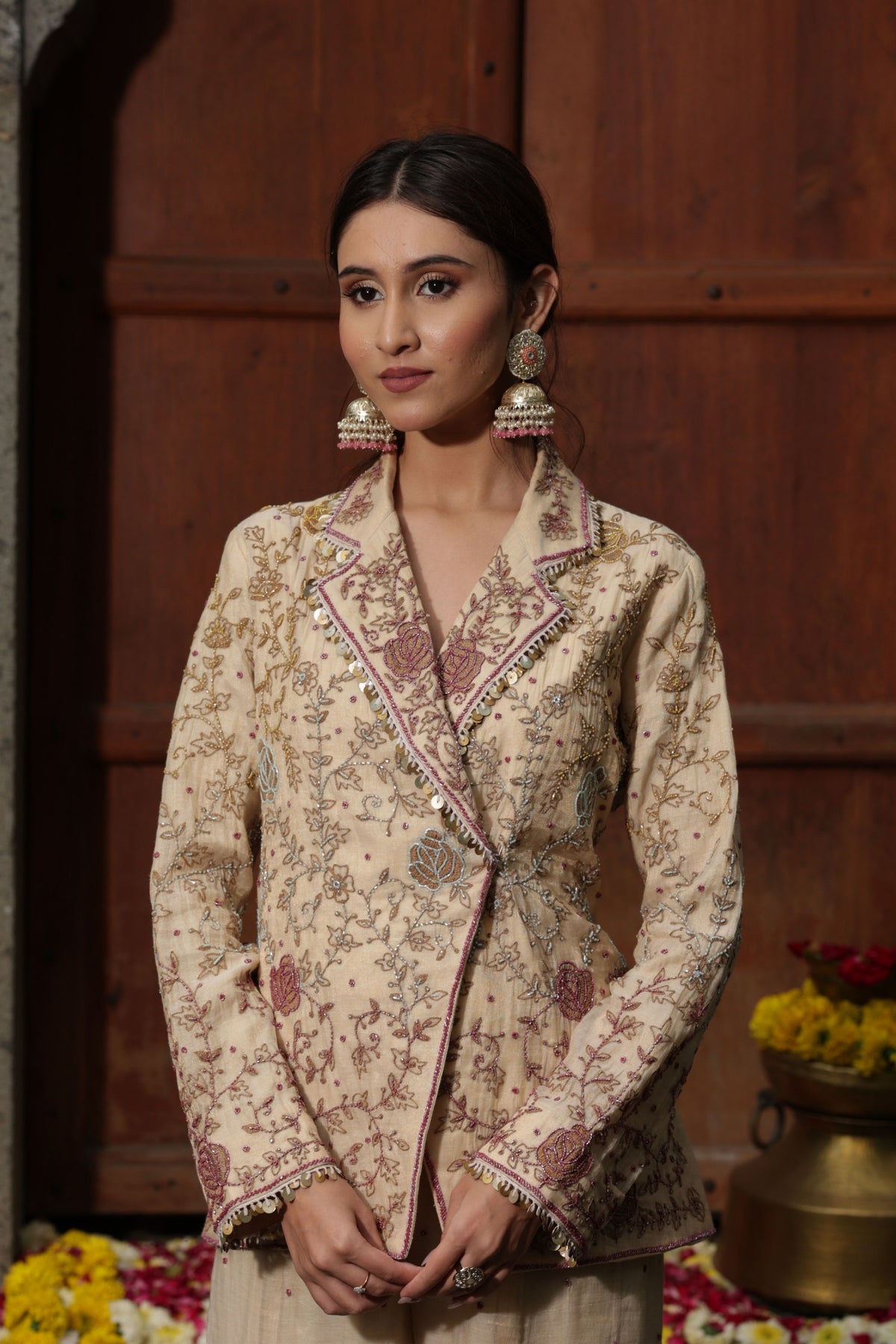 Beige Blazer Sharara Set