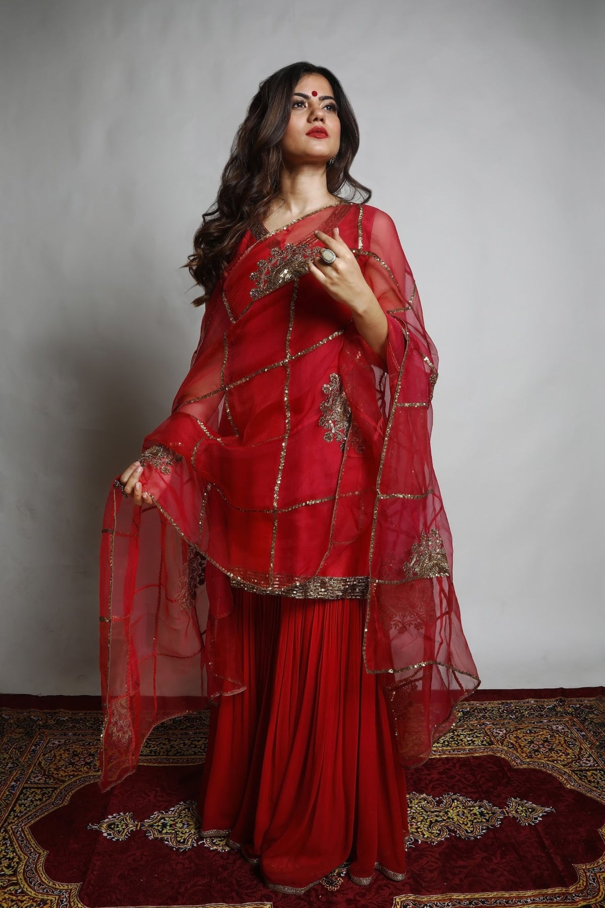 Red &amp; Rani Pink Sharara Set