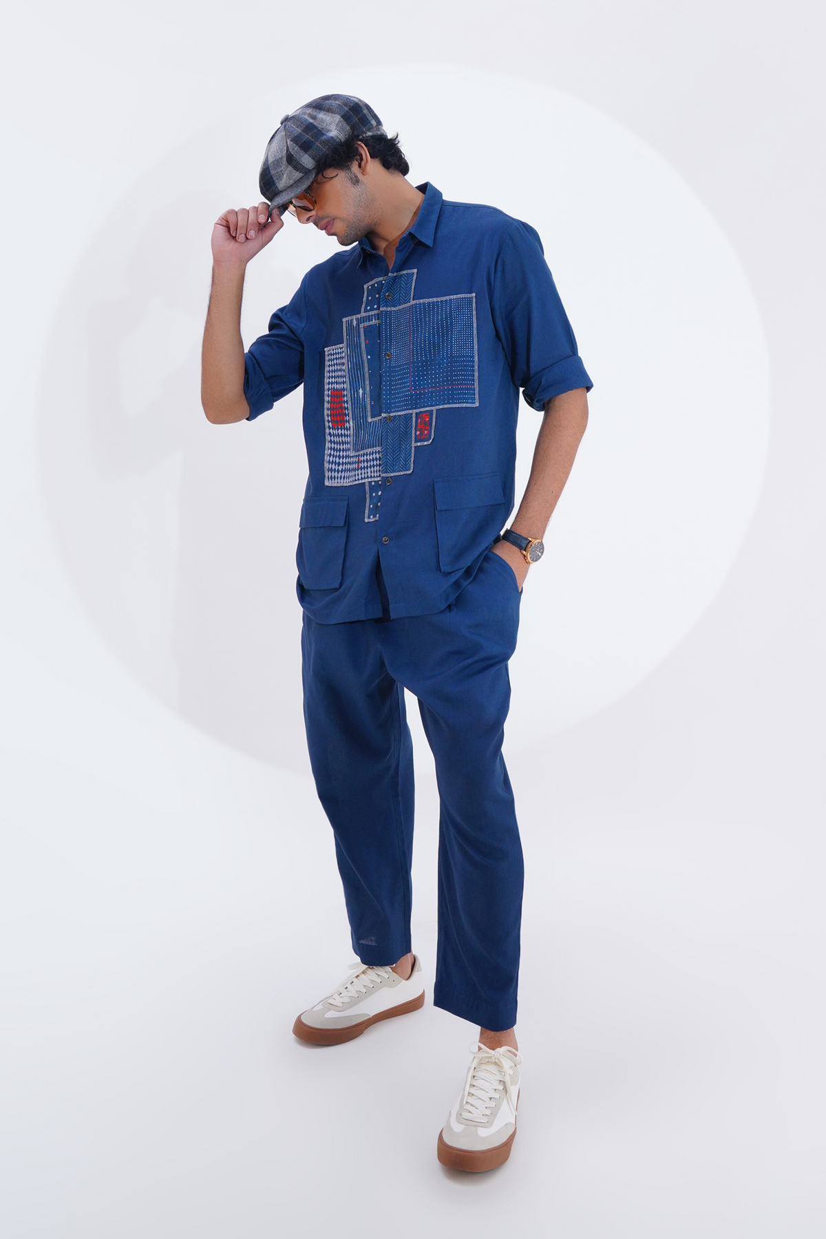 Indigo Pojagi Patch Work Shirt Set