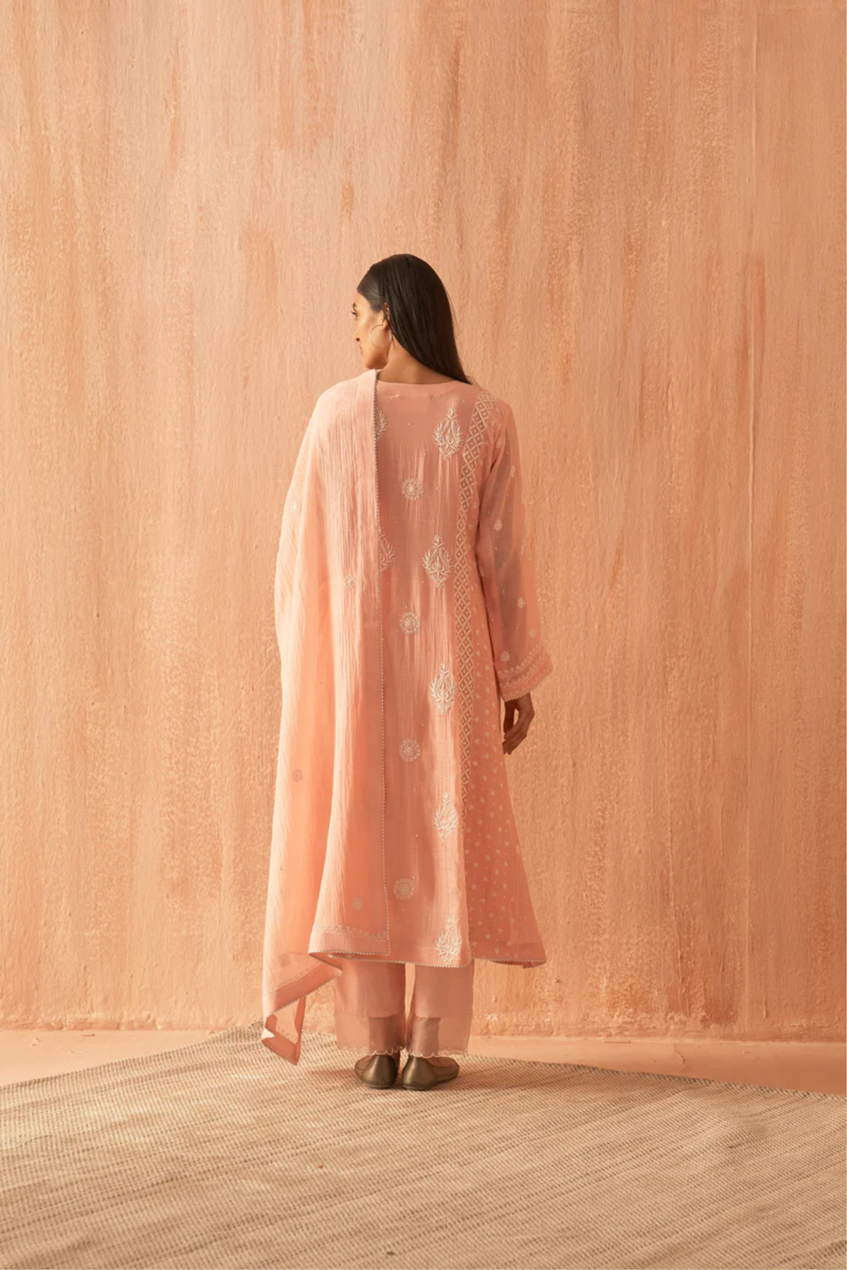 Peach Soft Chanderi Kurta Set