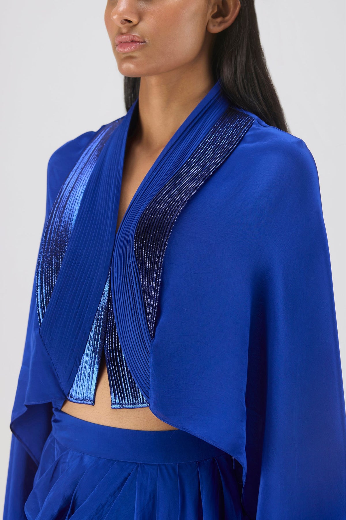 Blue Metallic Structured Cape Set