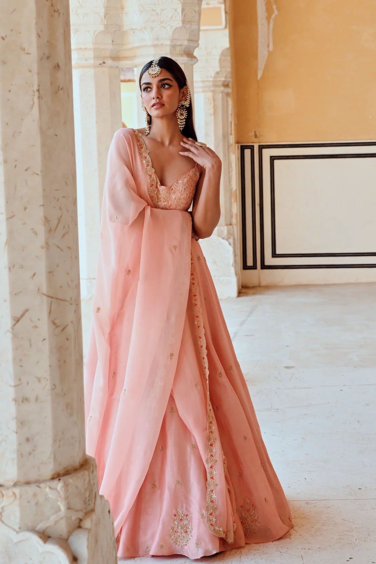 Peach Embroidered Anarakali Set