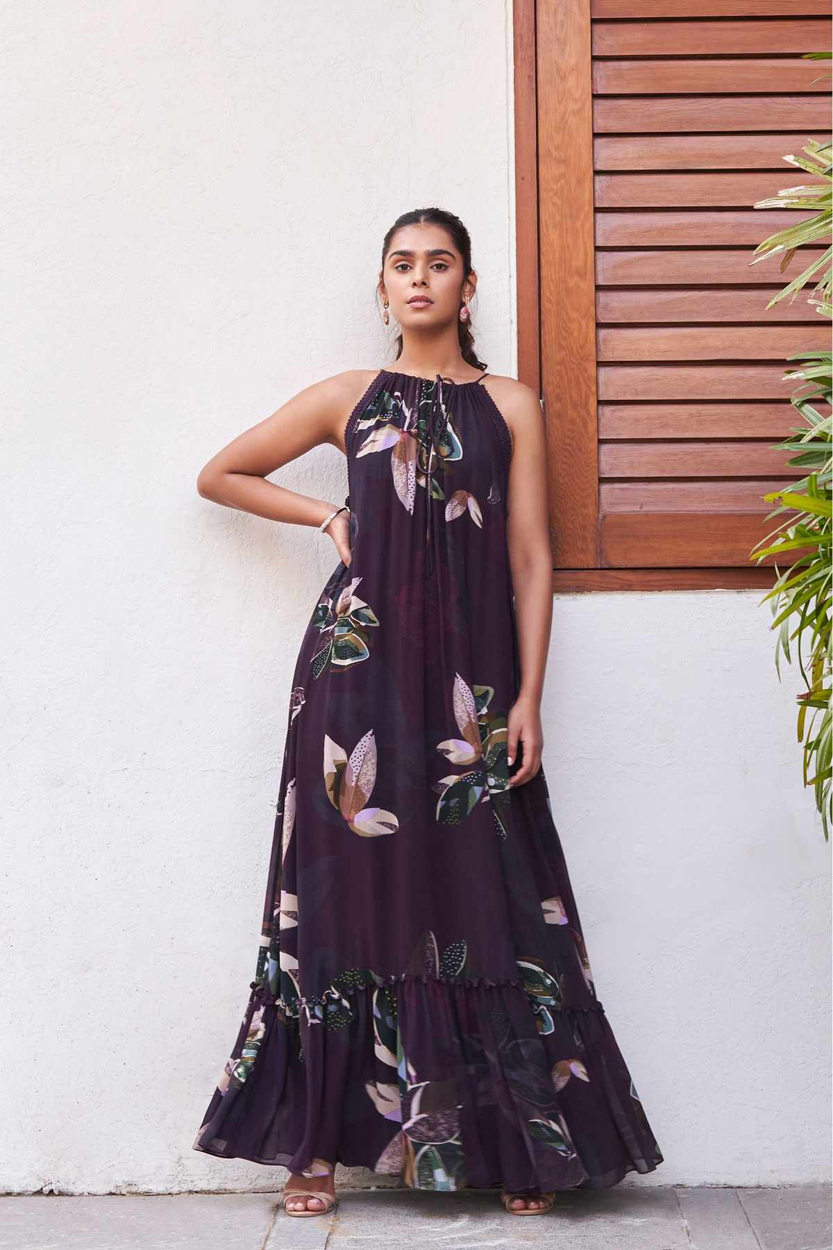 Botanical Leaf Maxi Dress