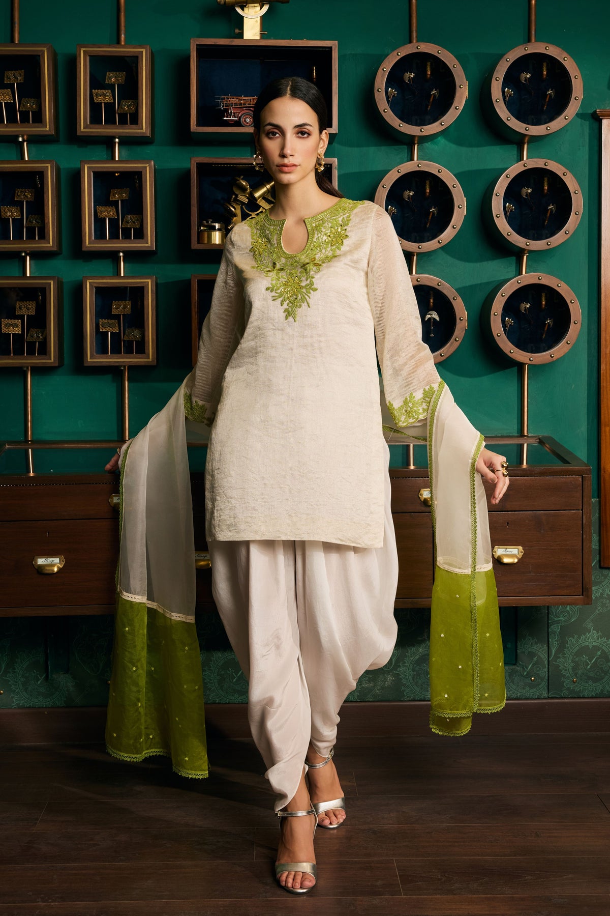 Off-white Embroidered Kurta Set