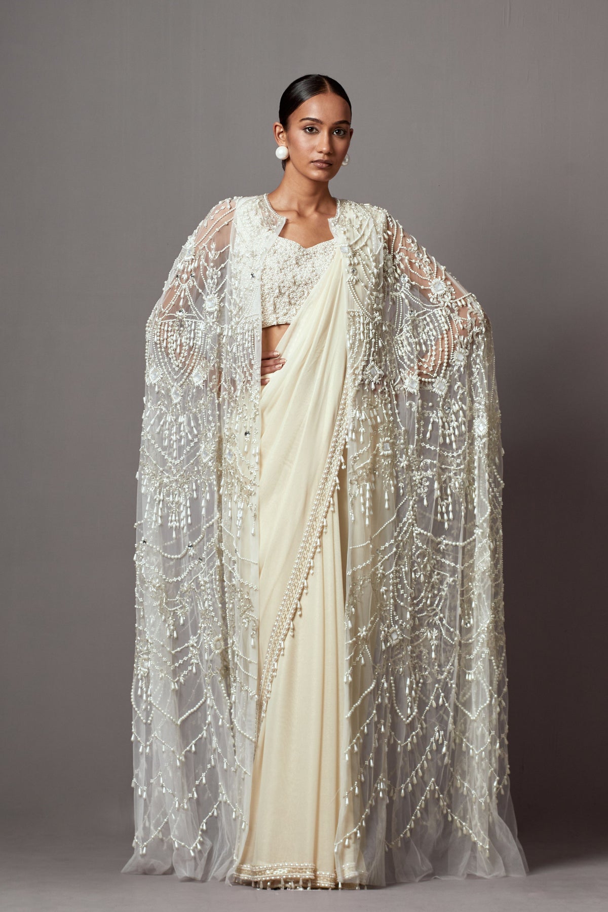 Ivory Feather Saree Set