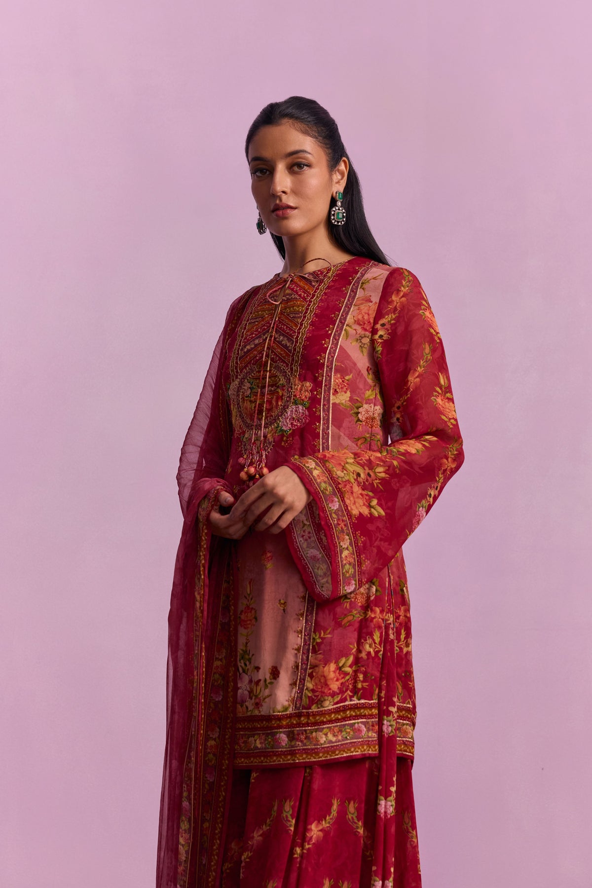 Rose Red Anaisha Sharara Set