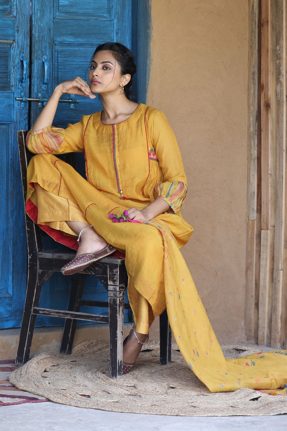 Mustard Yellow Chunnat Kurta Set