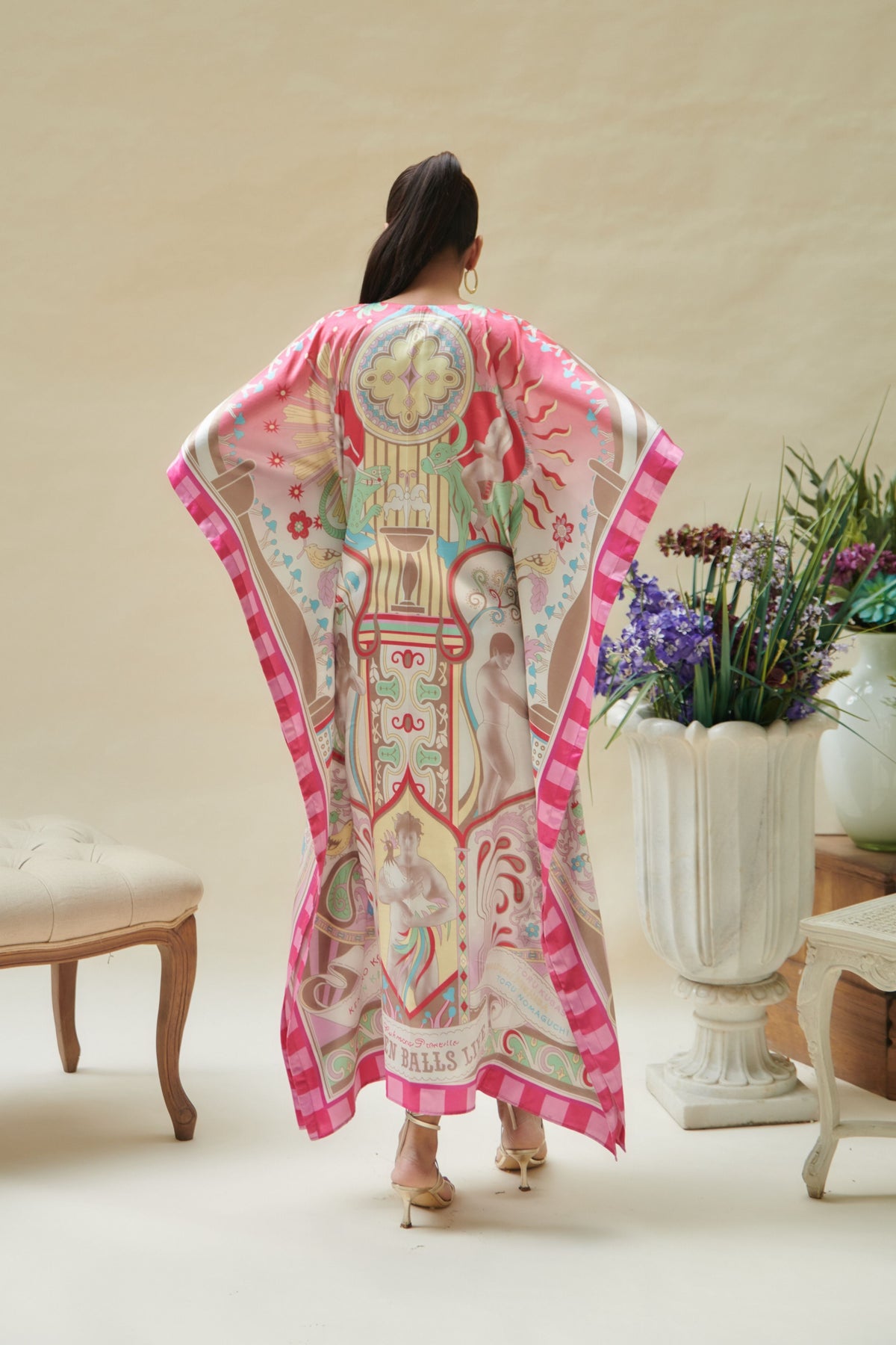 Pink Printed Long Kaftan Dress