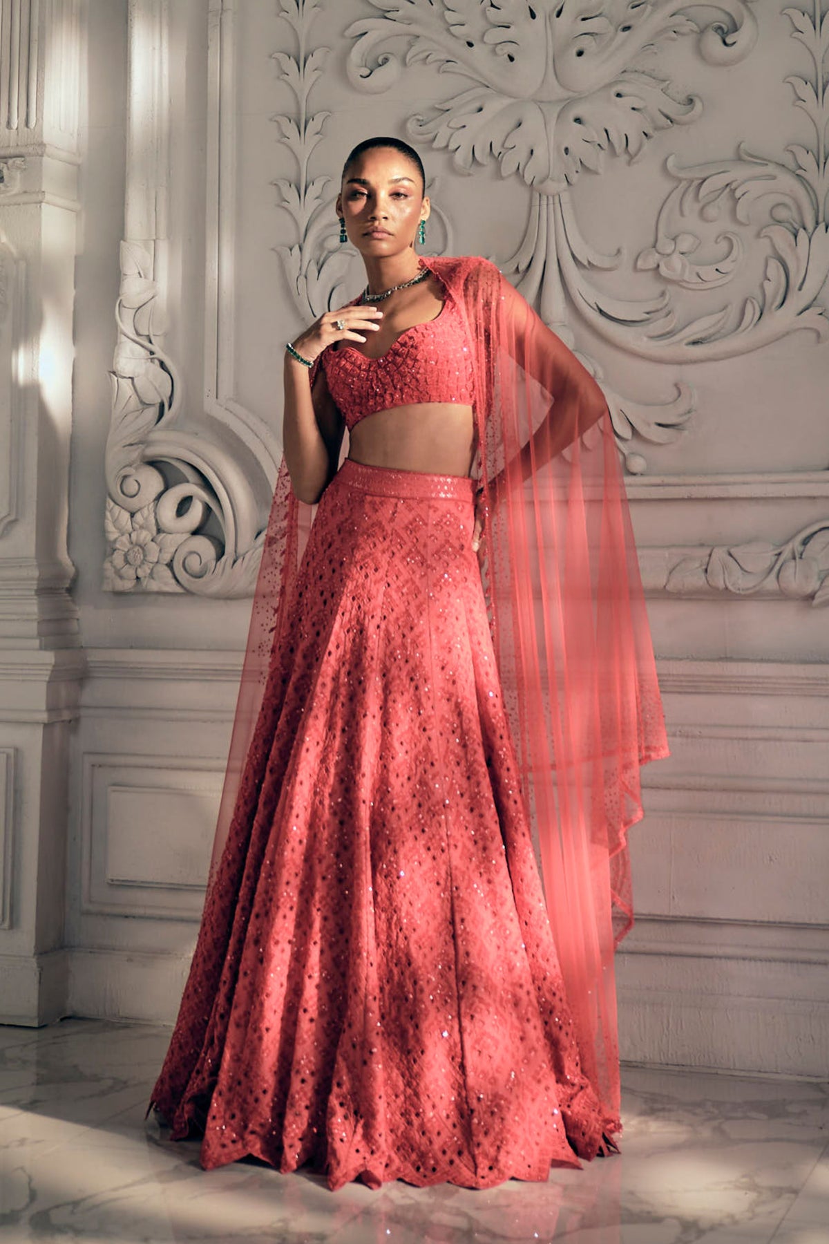 Red Orange Lehenga Set