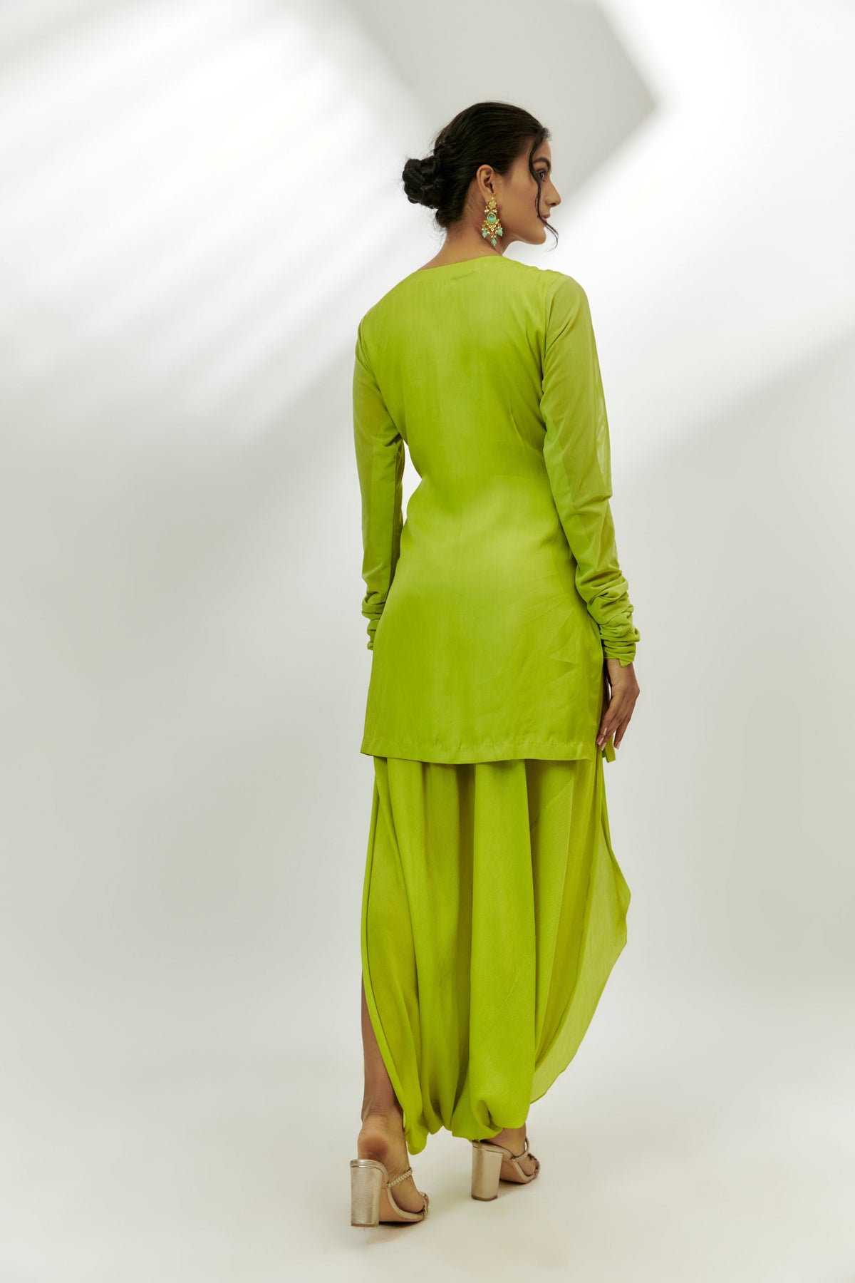 Lime Green Embroidered Short Kurta Set