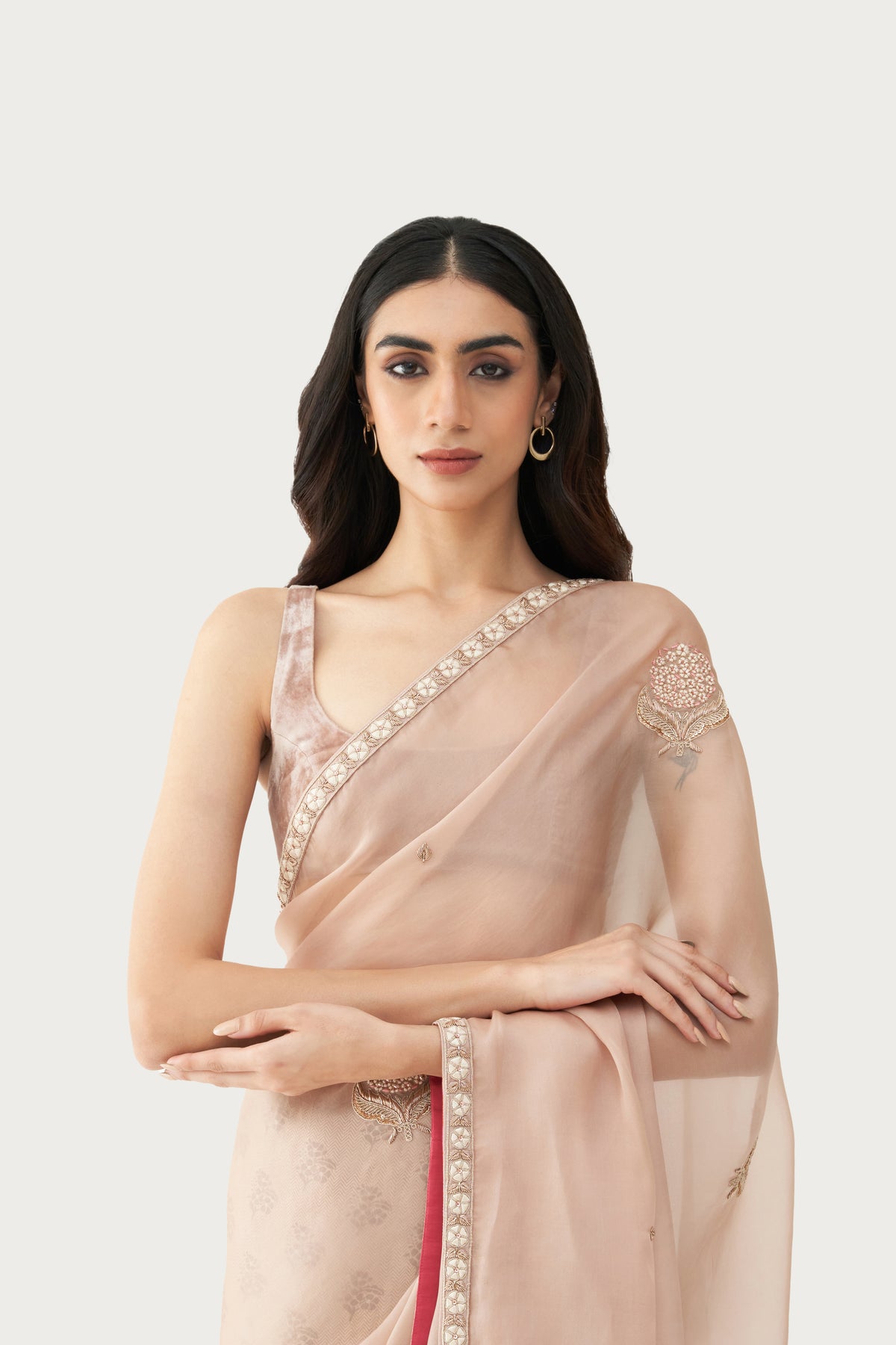 Niloufer millefluer earth grey embroidered saree