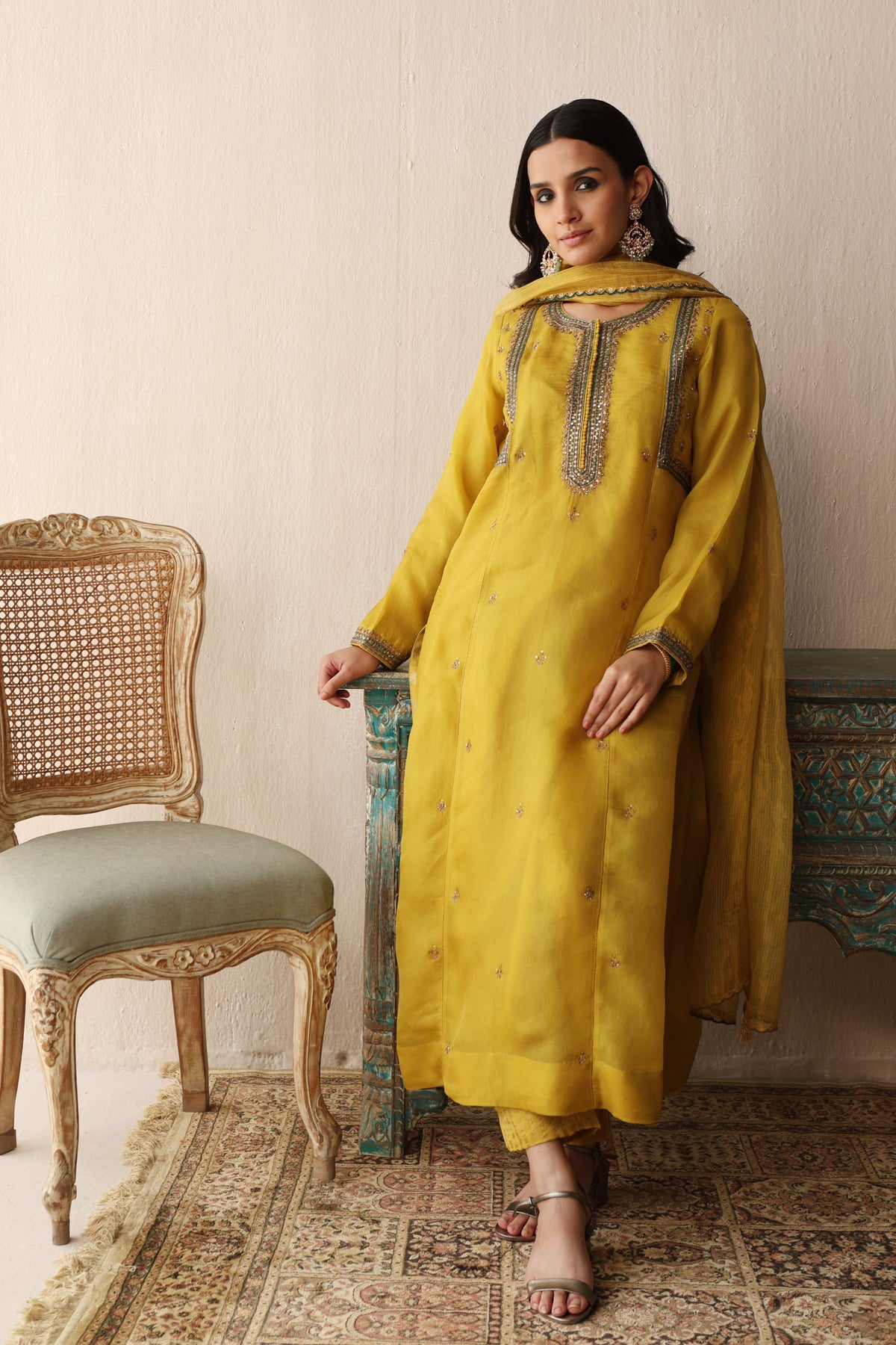 Lime Hand Embroidered Kurta Set