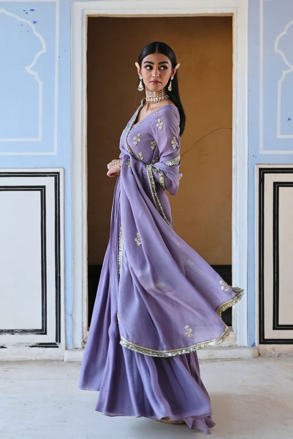 Lilac Embroidered Anarkali Set