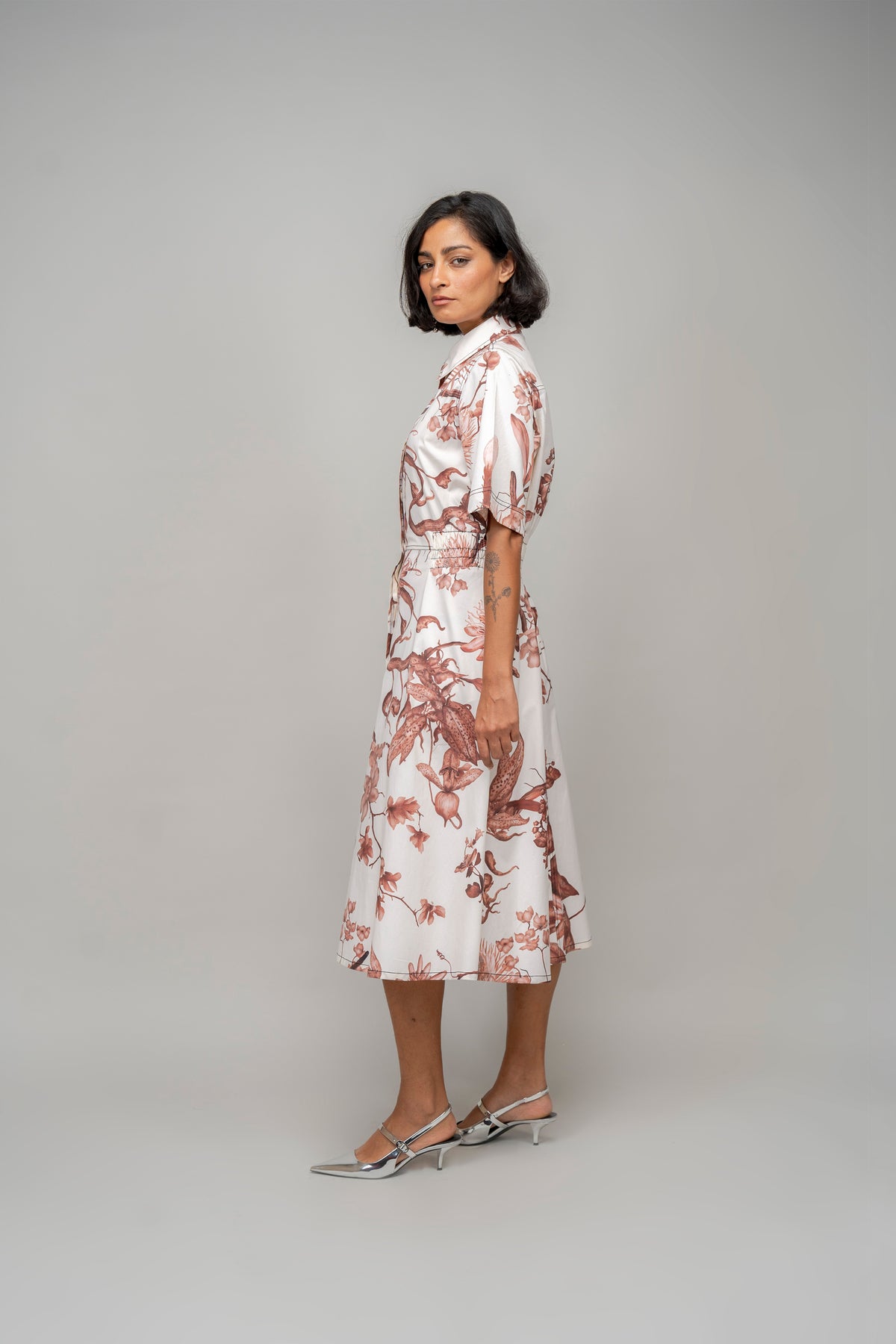 Garden Print Sunday Shirt Dress in Apricot