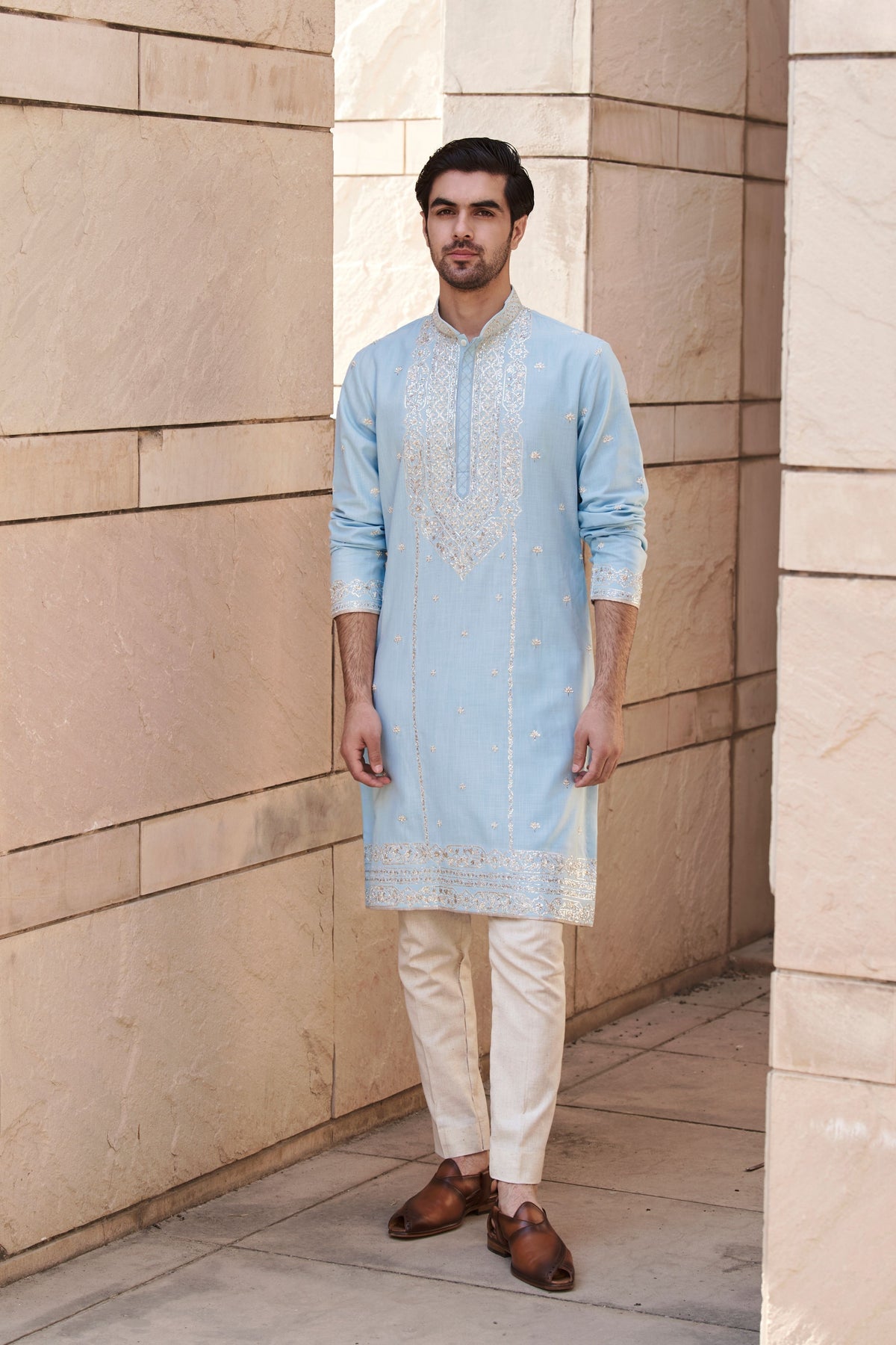 Aqua Blue Mughal Jaa Kurta