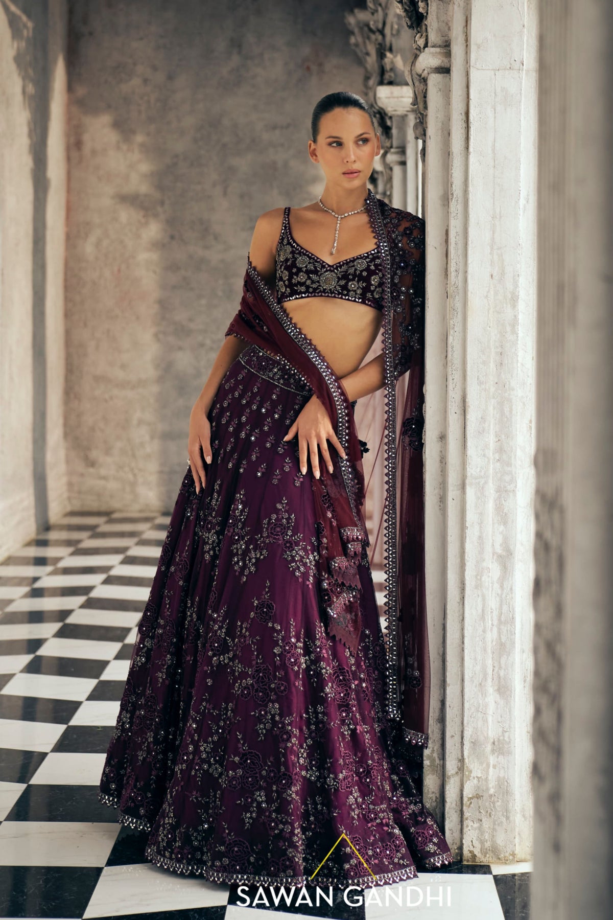 Wine Lehenga Set