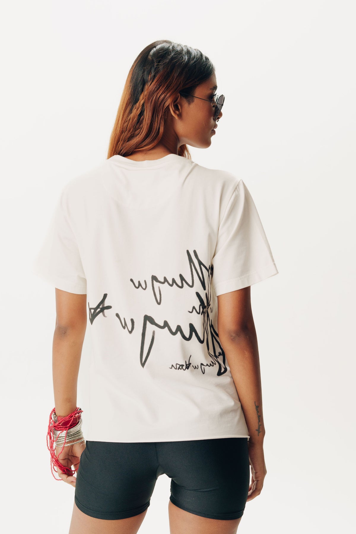 Printed &amp; Embroidered White T Shirt