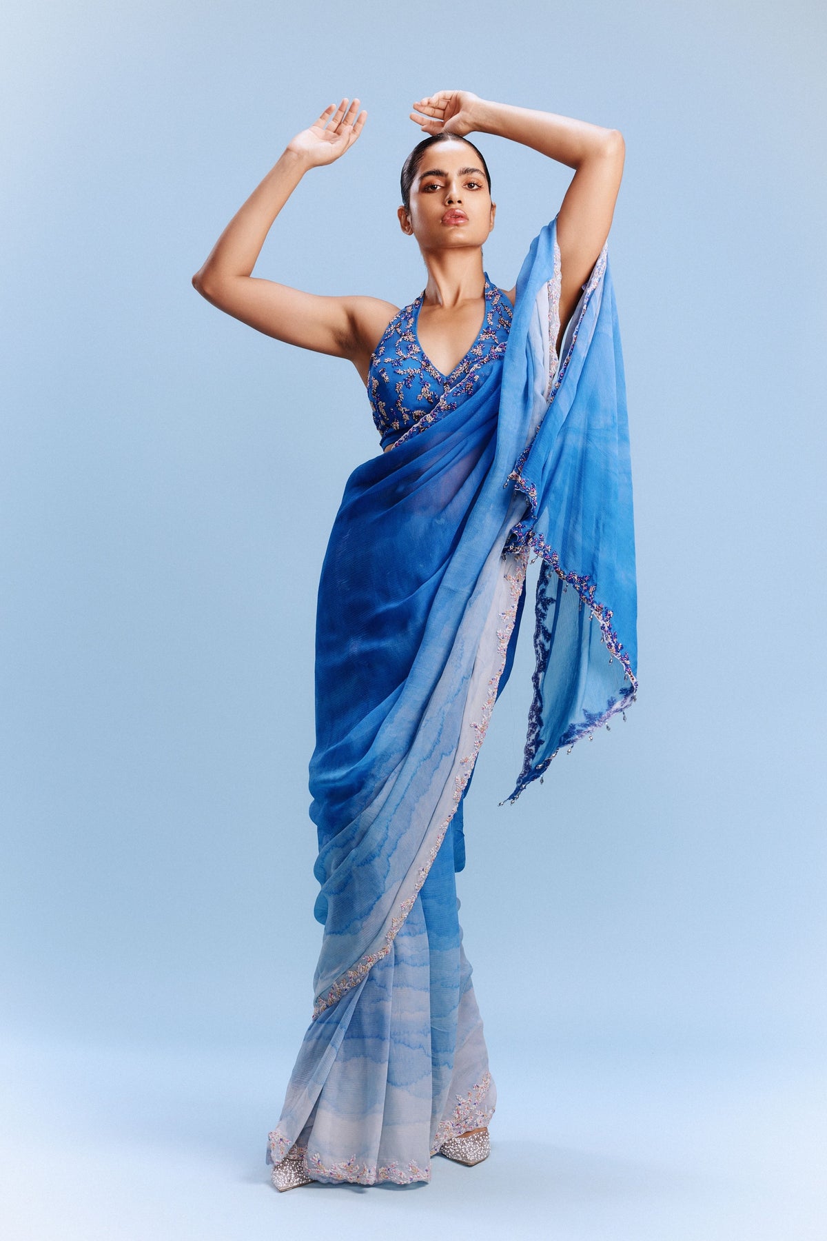 Zana Cornflower Blue Saree Set