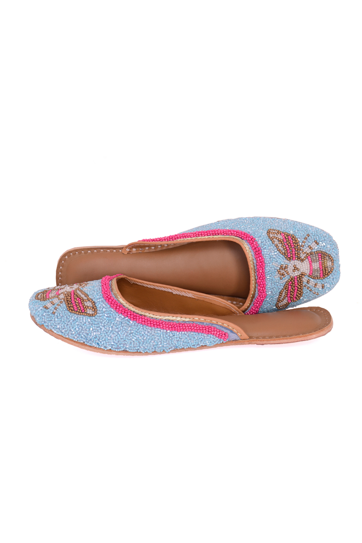 Queenbee jutti in blue and pink